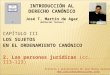 CAPÍTULO III LOS SUJETOS EN EL ORDENAMIENTO CANÓNICO 2. Las personas jurídicas (cc. 113 123) INTRODUCCIÓN AL DERECHO CANÓNICO José T. Martín de Agar (Editorial