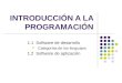 INTRODUCCIÓN A LA PROGRAMACIÓN 1.1 Software de desarrollo Categorías de los lenguajes 1.2 Software de aplicación