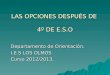 LAS OPCIONES DESPUÉS DE 4º DE E.S.O Departamento de Orientación. I.E.S LOS OLMOS Curso 2012/2013