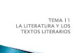 TEMA 11 LA LITERATURA Y LOS TEXTOS LITERARIOS. Características de los textos literarios Intención comunicativa: estética. Todos los textos literarios