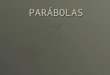 PARÁBOLAS. PARÁBOLA La parábola es el lugar geométrico de los puntos del plano que equidistan de un punto fijo llamado foco y de una recta fija llamada