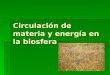 Circulación de materia y energía en la biosfera. Ecología y Ecosistemas Ecosistema: Sistema abierto que intercambia materia y energía Sistema natural