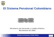 1 Ministerio de Hacienda y Crédito Público El Sistema Pensional Colombiano Ministerio de Hacienda y Crédito Público Noviembre de 2004