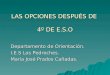 LAS OPCIONES DESPUÉS DE 4º DE E.S.O Departamento de Orientación. I.E.S Los Pedroches. María José Prados Cañadas