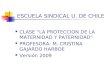ESCUELA SINDICAL U. DE CHILE CLASE LA PROTECCION DE LA MATERNIDAD Y PATERNIDAD PROFESORA: M. CRISTINA GAJARDO HARBOE Versión 2009