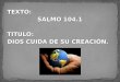 TEXTO: SALMO 104.1 TITULO: DIOS CUIDA DE SU CREACIÓN