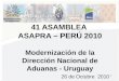 1 26 de Octubre 2010 41 ASAMBLEA ASAPRA – PERÚ 2010 Modernización de la Dirección Nacional de Aduanas - Uruguay