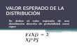 VALOR ESPERADO DE LA DISTRIBUCIÓN Se define el valor esperado de una distribución discreta de probabilidad como sigue E(Xj) = Ʃ Xj*Pj