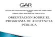 ORIENTACIÓN SOBRE EL PROGRAMA DE ASISTENCIA PÚBLICA Oficina del Representante Autorizado del Gobernador (GAR) Estado Libre Asociado de Puerto Rico