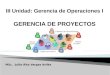 III Unidad: Gerencia de Operaciones I GERENCIA DE PROYECTOS MSc. Juliio Rito Vargas Avilés