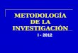 METODOLOGÍA DE LA INVESTIGACIÓN I - 2012. METODOLOGÍA DE LA INVESTIGACION EL PROCESO DE INVESTIGACION CIENTIFICA