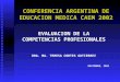 EVALUACION DE LA COMPETENCIAS PROFESIONALES DRA. MA. TERESA CORTES GUTIERREZ NOVIEMBRE, 2002 CONFERENCIA ARGENTINA DE EDUCACION MEDICA CAEM 2002