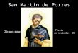 San Martín de Porres Fiesta: 03 de noviembre SAN MARTIN DE PORRES fue un mulato, nacido en Lima, capital del Perú, en el 9 de diciembre de 1579. En el