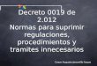 Decreto 0019 de 2.012 Normas para suprimir regulaciones, procedimientos y tramites innecesarios Cesar Augusto Jaramillo hoyos