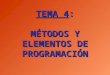 TEMA 4: MÉTODOS Y ELEMENTOS DE PROGRAMACIÓN. Índice 1. Introducción 2. Metodología de la programación: aspectos básicos 3. BASIC: Estructura general de
