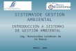 SISTEMASDE GESTION AMBIENTAL INTRODUCCIÓN A SISTEMAS DE GESTIÓN AMBIENTAL Ing. Ninotschka Calderón de la Barca MARZO, 2004