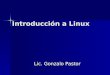 Introducción a Linux Lic. Gonzalo Pastor. Clones de UNIX Linux Linux HURD HURD BSD BSDSolaris –HP UX –OpenBSD –FreeBSD –True64 –Irix –Mac OS X Introducción