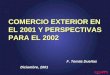 COMERCIO EXTERIOR EN EL 2001 Y PERSPECTIVAS PARA EL 2002 F. Tomás Dueñas Diciembre, 2001