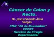 Cáncer de Colon y Recto. Dr. Jesús Gerardo Ávila Vargas CMN 20 de Noviembre ISSSTE Servicio de Cirugía Experimental