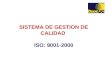 SISTEMA DE GESTION DE CALIDAD ISO: 9001-2000. Qué es la ISO 9001:2000 Es un conjunto de requisitos internacionales que debe cumplir un Sistema de Calidad