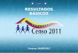 RESULTADOS BÁSICOS Caracas, 09/08/2012 Inicio. Objetivo de la Presentación Total de la población venezolana para el 30 de octubre del año 2011. Resultados