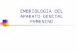 EMBRIOLOGIA DEL APARATO GENITAL FEMENINO. EMBRIOLOGIA: Estudio del desarrollo del cuerpo desde la formación del cigoto hasta el nacimiento y de la placenta