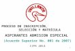 PROCESO DE INSCRIPCIÓN, SELECCIÓN Y MATRÍCULA ASPIRANTES ADMISION ESPECIAL (Acuerdo Superior No. 001 de 2007) IIPA 2014 1