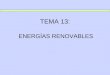 TEMA 13: ENERGÍAS RENOVABLES. TEMA 13: ENERGÍAS RENOVABLES 1. INTRODUCCIÓN Las energías renovables son aquellas que por su origen poseen un potencial