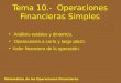 Tema 10.- Operaciones Financieras Simples Matemática de las Operaciones Financieras Análisis estático y dinámico. Operaciones a corto y largo plazo. Valor