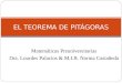EL TEOREMA DE PITÁGORAS Matemáticas Preuniversitarias Dra. Lourdes Palacios & M.I.B. Norma Castañeda