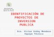 IDENTIFICACIÓN DE PROYECTOS DE INVERSION PUBLICA Eco. Víctor Urday Mendoza Equipo Técnico Municipalidad Distrital de San Martín de Porres