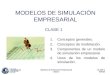 CLASE 1 INF234 Modelos de Simulación Empresarial 2010-2 MODELOS DE SIMULACIÓN EMPRESARIAL CLASE 1 1. Conceptos generales. 2.Conceptos de modelación. 3.Componentes