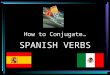 How to Conjugate… SPANISH VERBS First, lets review the subject pronouns. yoIyo tú youtú usted youusted él heél ella sheella SingularPlural Person 1 st