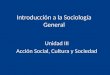 Introducción a la Sociología General Unidad III Acción Social, Cultura y Sociedad