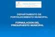 DEPARTAMENTO DE FORTALECIMIENTO MUNICIPAL FORMULACION DEL PRESUPUESTO MUNICIPAL