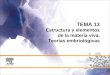 TEMA 13 Estructura y elementos de la materia viva. Teorías embriológicas