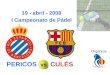 PERICOS vs CULÉS I Campeonato de Pádel Organiza: 19 - abril - 2008