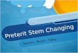Preterit Stem Changing Yasmin, Tenzin, Gaby. What is a preterit stem changing verb? It is a verb in the past tense that has stem changes. One letter changes