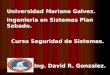 Universidad Mariano Galvez. Ingenieria en Sistemas Plan Sabado. Curso Seguridad de Sistemas. Ing. David R. Gonzalez