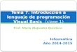 Prof. María Alejandra Quintero Tema 7. Introducción a lenguaje de programación Visual Basic (clase 1) Informática Año 2014-2015