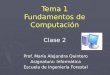 Tema 1 Fundamentos de Computación Prof. María Alejandra Quintero Asignatura: Informática Escuela de Ingeniería Forestal Clase 2