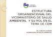 ESTRUCTURA ORGANIZACIONAL DEL VICEMINISTERIO DE SALUD AMBIENTAL Y SU ROL EN EL TEMA DE CEM DR. ROBERTO BERROA VICEMINISTRO DE SALUD AMBIENTAL