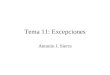 Tema 11: Excepciones Antonio J. Sierra. Índice 1. Introducción. 2. Tipos de excepciones. 3. Excepciones no capturadas. 4. Descripción de una excepción: