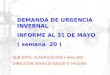 DEMANDA DE URGENCIA INVERNAL INFORME AL 31 DE MAYO ( semana 20 ) SUB-DPTO. PLANIFICACION Y ANALISIS DIRECCION SERVICIO SALUD O´HIGGINS