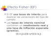 Efecto Fisher (EF) El EF usa tasas de interés para explicar las variaciones del tipo de cambio. Las tasas de interés nominal contienen un rendimiento real