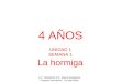 C.P. “Benedicto XIII”- Illueca (Zaragoza) Proyecto Innovación – Un plan lector 4 AÑOS UNIDAD 1 SEMANA 1 La hormiga