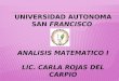 UNIVERSIDAD AUTONOMA SAN FRANCISCO ANALISIS MATEMATICO I LIC. CARLA ROJAS DEL CARPIO