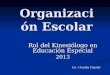 Organización Escolar Rol del Kinesiólogo en Educación Especial 2013 Lic. Claudia Cansler