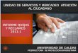 UNIVERSIDAD DE CALDAS VICERRECTORÍA DE PROYECCIÓN UNIVERSITARIA UNIDAD DE SERVICIOS Y MERCADEO ATENCIÓN AL CIUDADANO INFORME QUEJAS Y RECLAMOS 2011-1