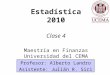 Estadística 2010 Clase 4 Maestría en Finanzas Universidad del CEMA Profesor: Alberto Landro Asistente: Julián R. Siri